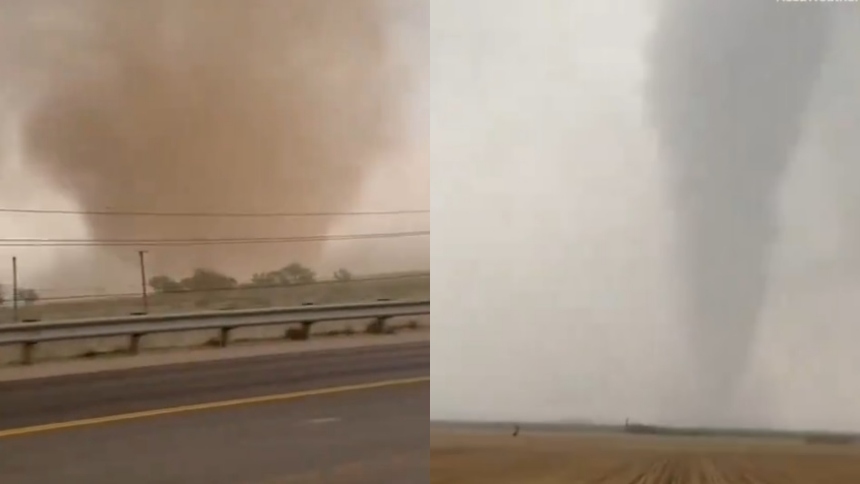 Verdaderamente impactantes son las imágenes de dos tornados que se registraron, en las inmediaciones de un aeropuerto de Midland (Texas).  